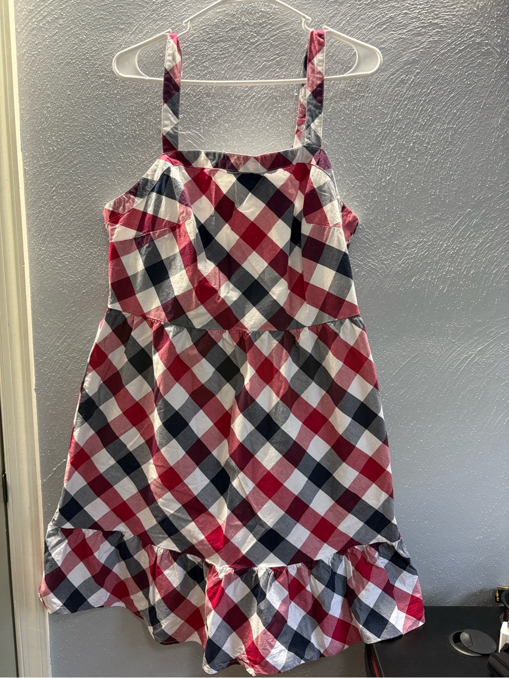 Gymboree Red, Navy & White Plaid Sundress with Ruffle Hem